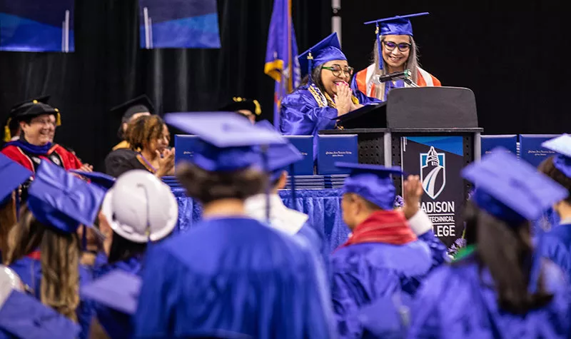 Madison College Spring 2024 speakers at podium