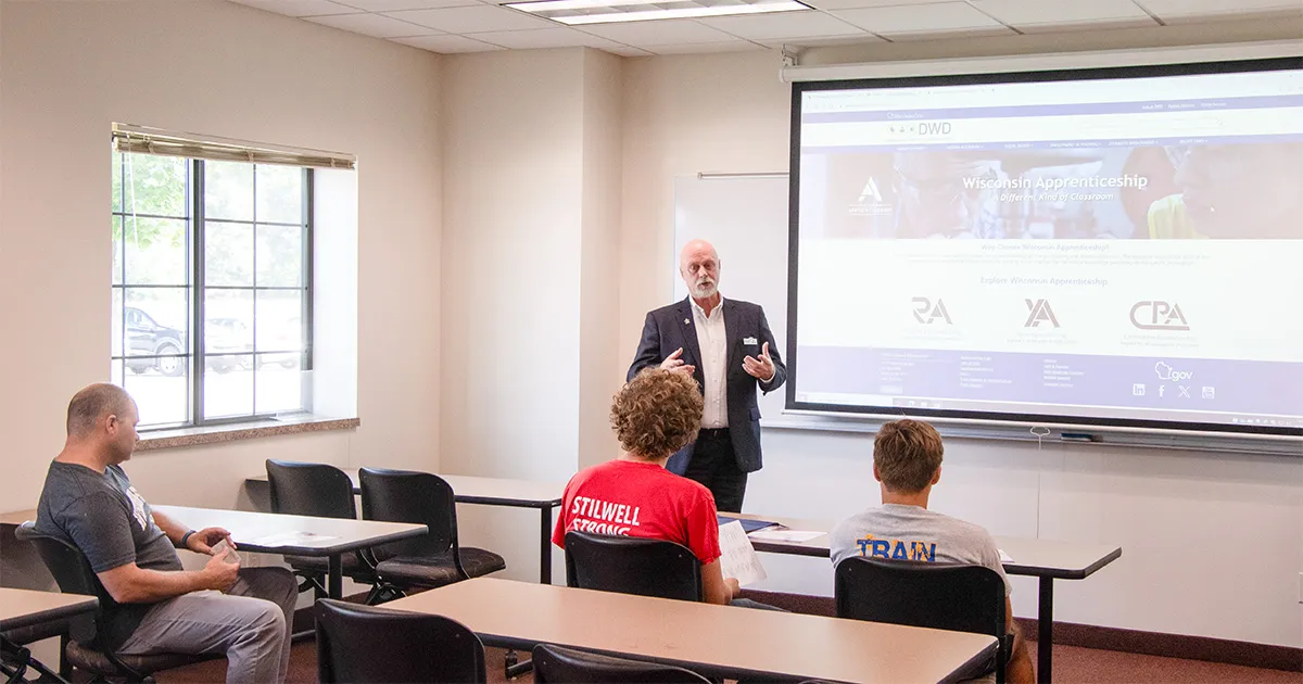 Jeff Westra speaking at Madison College Portage Campus