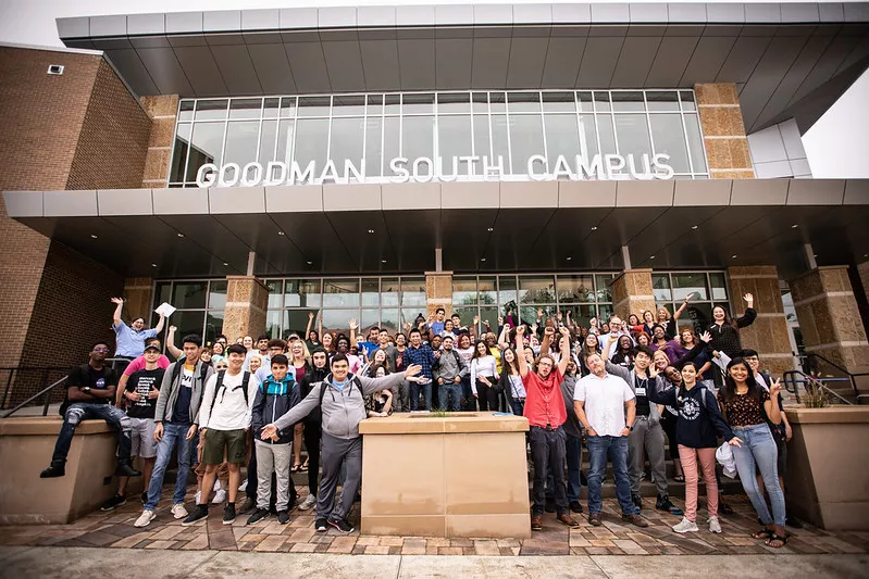 Group of people standing outside of south campus