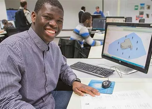 architecture student working at computer