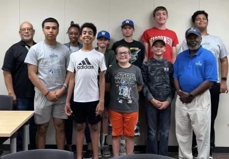 Students from the Madison College Aviation Summer Camp pose for a photo.