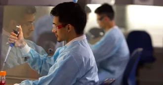 two biotech students in a lab at Madison College