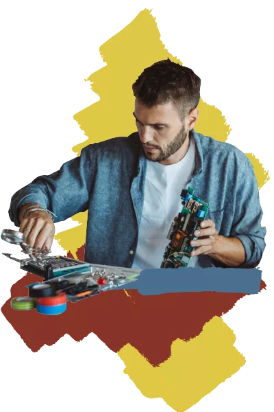 student working on electrical components