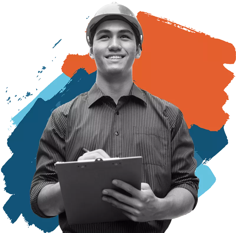 person with a hardhat and clipboard