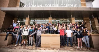 students outside Goodman South Campus