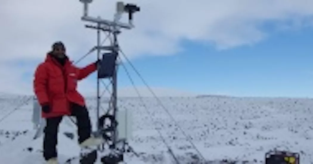 Dr. Lazzara and equipment Antarctica