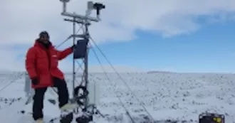 Dr. Lazzara and equipment Antarctica