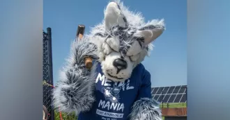 Madison College mascot Wolfie at Metal Mania