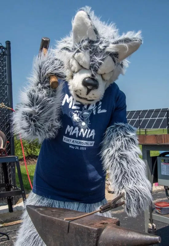 Madison College mascot Wolfie at Metal Mania