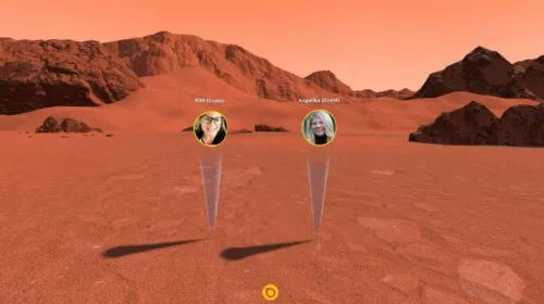 Two peoples faces superimposed in a Mission to Mars photo app