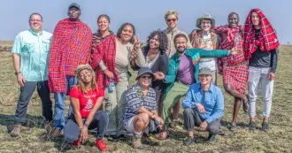 Students posing on the Mara in Kenya