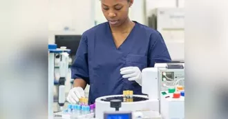 Person in a medical lab working.
