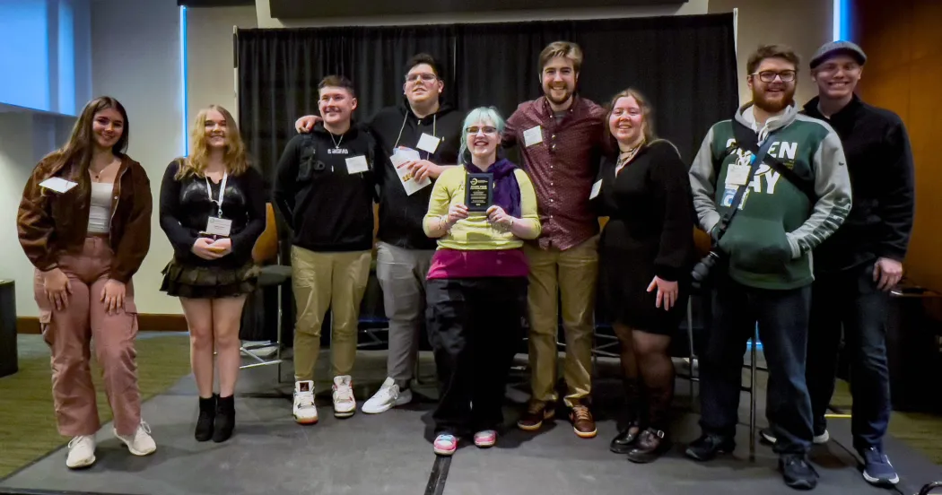 Students with awards from the Wisconsin Broadcasters Association.